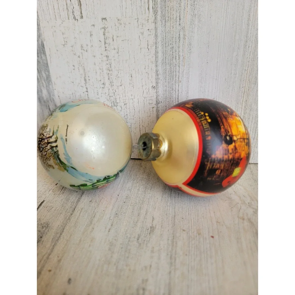 Hallmark vintage Christmas at home together glass ball ornament Xmas set